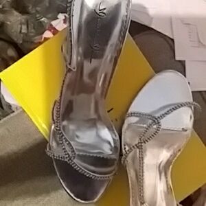 Women's Silver Metallic Strappy Heeled Sandals